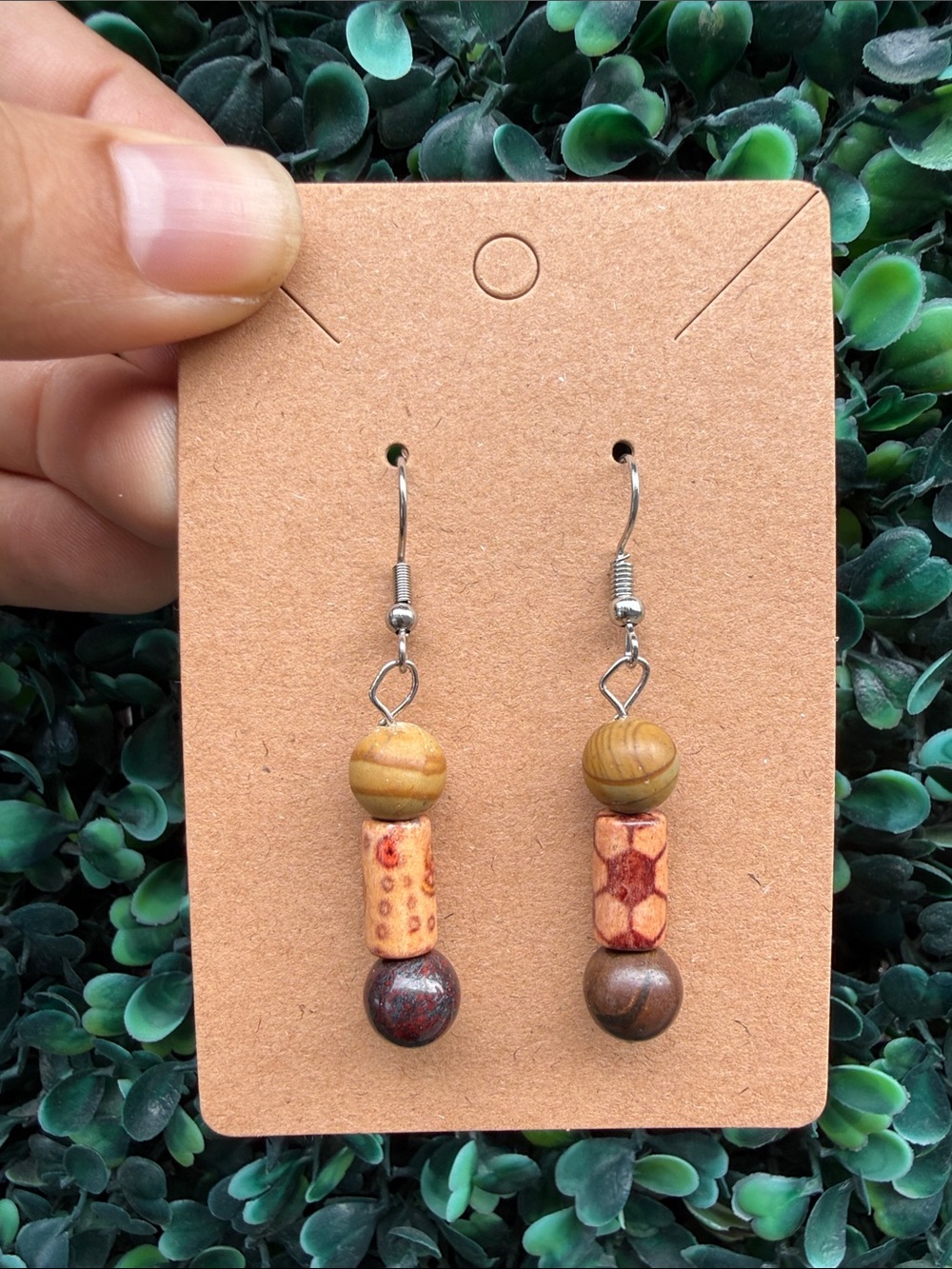 Hand Crafted Earthy Brown & Tan Beaded Drop Earrings